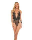 Sloane Soft Cup Deep Plunge Teddy w/Side Lace Up Ribbon Detail Black L/XL