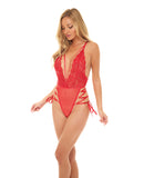 Sloane Soft Cup Deep Plunge Teddy w/Side Lace Up Ribbon Detail Red L/XL