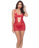 Valentines Stretch Lace Babydoll w/Boning Detail & G-String Red S/M