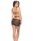 Lace Babydoll w/Underwire & Deep Plunge Lace Up & G-String Black O/S