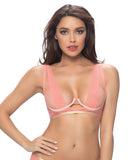 Unlined Wavy Mesh Bra w/Folded Mesh Neckline Hibiscus/Nude LG