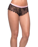 Open Back Eyelash Lace w/Satin Tie Black/Light Pink L/XL