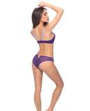 Shelf Cup Plunge Bra & Tanga w/Applique Details Grape/Lilac LG