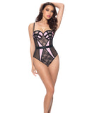 Molded Cup Teddy w/Patchwork Lace Detail Black/Light Pink SM