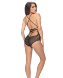 Lace Triangle Top Teddy w/Back Lace Up Black MD