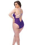 Mesh Plunge Teddy w/Applique Detail Grape/Lilac 1X