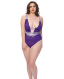 Mesh Plunge Teddy w/Applique Detail Grape/Lilac 2X