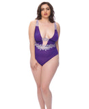 Mesh Plunge Teddy w/Applique Detail Grape/Lilac 4X