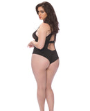 Edgy Elastic Teddy w/Satin Panels & Back Body Keyhole Black 1X