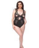 Edgy Elastic Teddy w/Satin Panels & Back Body Keyhole Black 4X