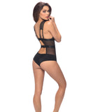 Edgy Elastic Teddy w/Satin Panels & Back Body Keyhole Black LG