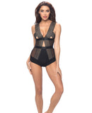 Edgy Elastic Teddy w/Satin Panels & Back Body Keyhole Black MD