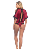 Bridgette Draped Satin Teddy w/Lace Edges Rhubarb/Black SM