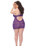 Dramatic Floral High Neck Babydoll w/Lace Hem & G-String Grape 1X