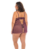 Eve Lace & Pin dot Mesh Babydoll w/G-String Italian Plum 2X