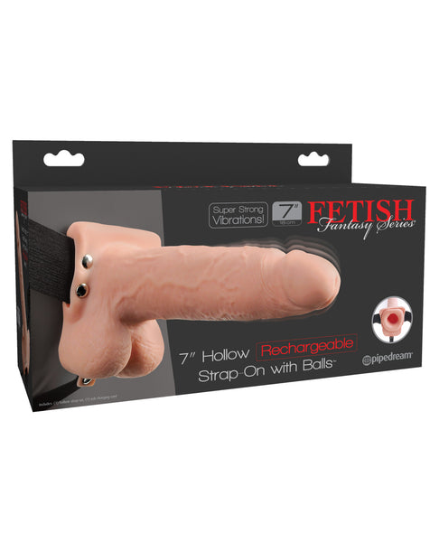 Fetish Fantasy Series 7" Hollow Rechargeable Strap On w/Balls - Flesh