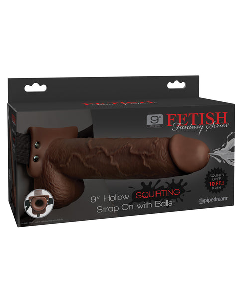 Fetish Fantasy Series 9" Hollow Squirting Strap On w/Balls - Brown