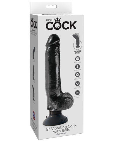 King Cock 9" Vibrating Cock w/Balls - Black