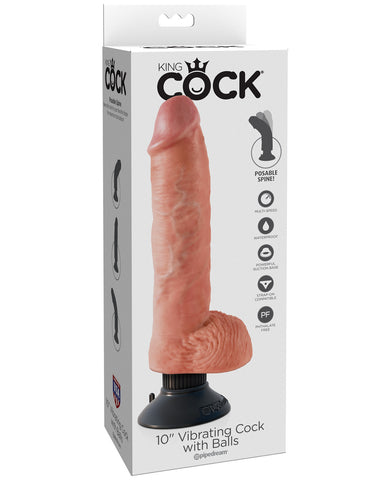 King Cock 10" Vibrating Cock w/Balls - Flesh