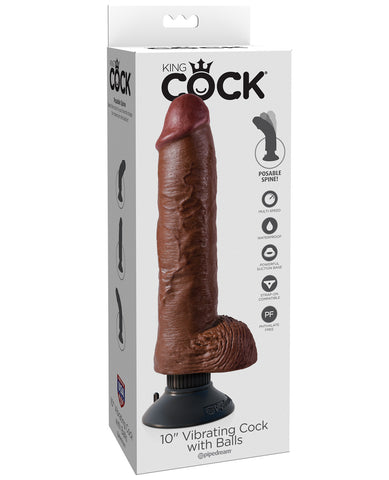 King Cock 10" Vibrating Cock w/Balls - Brown