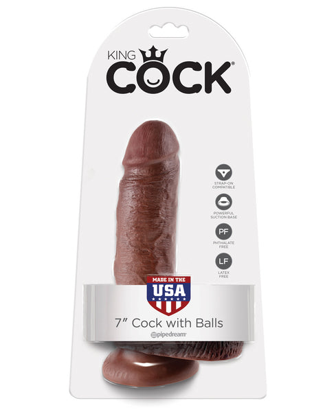 King Cock 7" Cock w/Balls - Brown