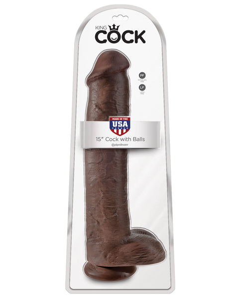 King Cock 15" Cock w/Balls - Brown