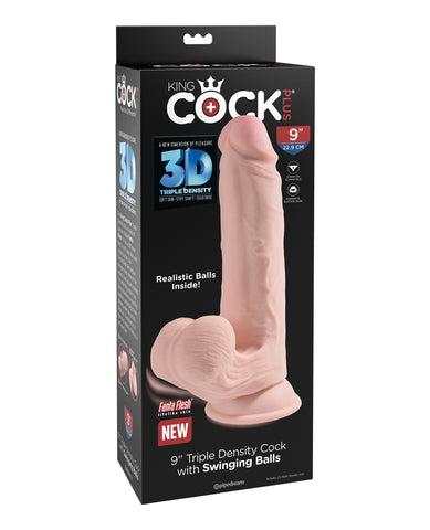 King Cock Plus 9" Triple Density Cock w/Swinging Balls - Ivory