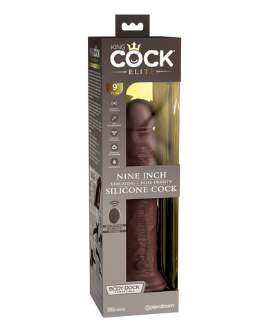 King Cock Elite 9" Dual Density Vibrating Silicone Cock w/Remote - Brown