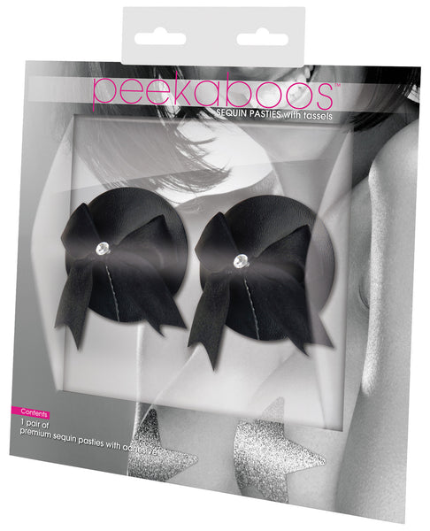 Peekaboos Patent Leather w/Bow Premium Pasties - 1 Pair Black