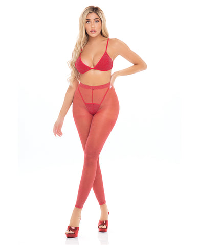 Pink Lipstick Tall Order Bra Top & Leggings Red O/S