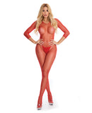 Pink Lipstick Risqué Crotchless Bodystocking Red S/M