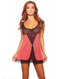 Holiday/Valentines Lace & Mesh Babydoll w/Panty Red/Black SM