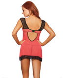 Holiday/Valentines Lace & Mesh Babydoll w/Panty Red/Black SM