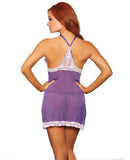 Holiday/Valentines Lace & Mesh Halter Babydoll w/Panty Purple LG