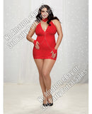 Mesh Lace-Trimmed Chemise w/Wrist Restraints & G-String Lipstick Red QN