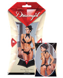 Open Cup Bra & Thong w/Restraint Cuff Set Black O/S