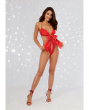 Holiday Stretch Mesh Teddy w/Satin Wrist Restraints Lipstick Red O/S