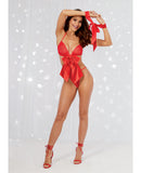 Holiday Stretch Mesh Teddy w/Satin Wrist Restraints Lipstick Red O/S