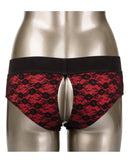 Scandal Crotchless Pegging Panty Set S/M - Red