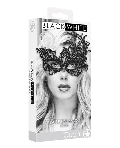 Shots Ouch Black & White Lace Eye Mask - Royal Black