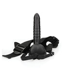 Shots Ouch 8" Ribbed Hollow Strap On w/Balls - Black