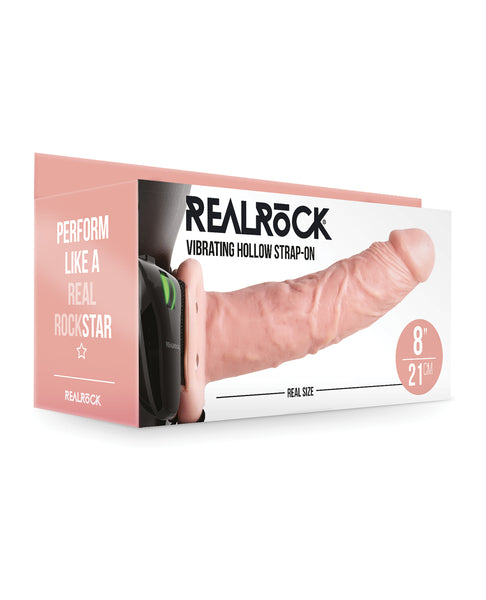 Shots RealRock 8" Vibrating Hollow Strap On W/O Balls - Flesh