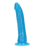 Shots RealRock 8" Slim  Dildo Glow in the Dark - Neon Blue