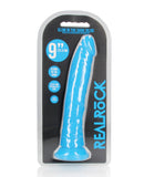 Shots RealRock 10" Slim Dildo Glow in the Dark - Neon Blue