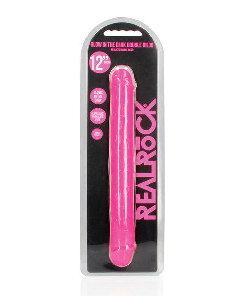 Shots RealRock 12" Double Dong Glow in the Dark - Neon Pink