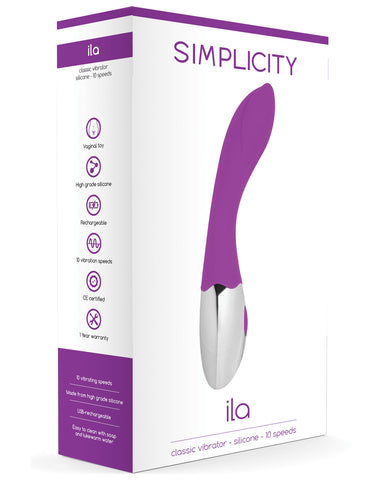 Shots Simplicity Ila Rechargeable Classic Vibrator - 10 Speed Purple