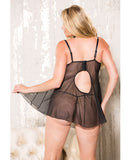 Valentine Net Babydoll w/Padded Underwire Cups w/Adjustable Straps & G-String Black 1X