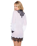 Sheer Robe w/Lace Trim & Bra White/Black LG