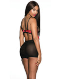 Lace & Mesh Chemise w/Adjustable Straps & G-String Black/Red LG