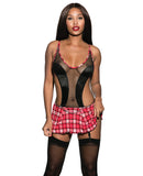 Netted Top Babydoll w/Attached Garter Skirt & G-String Red Plaid 2X